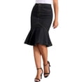 thumbnail image 4 of Falda de mezclilla con cola de pez CURVOSPORT para mujer, falda ajustada de cintura alta con volantes, color negro, 4 of 6