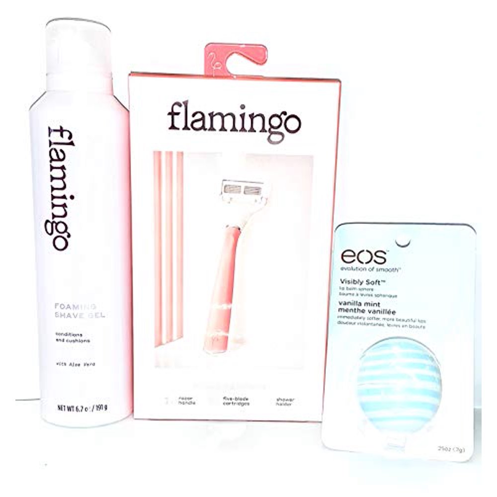 Flamingo Women's shaving kit 5blade Pomelo Razor EOS vanilla mint lip