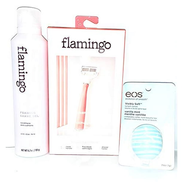Flamingo Women's shaving kit 5blade Pomelo Razor EOS vanilla mint lip Balm Bundle