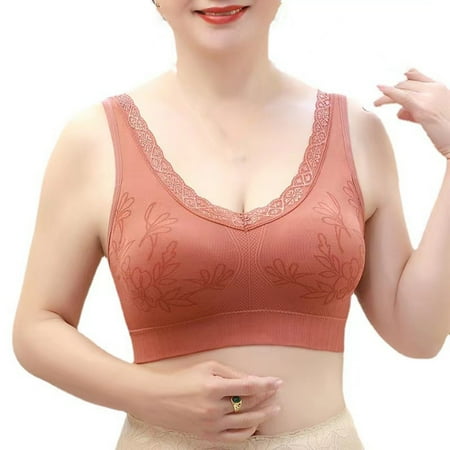 Yyeselk Women s Wireless Bra No Underwire Seamless Bra Push Up Bras Soft Breathable Full Coverage Bra Everyday Bra for Older Women Brown L