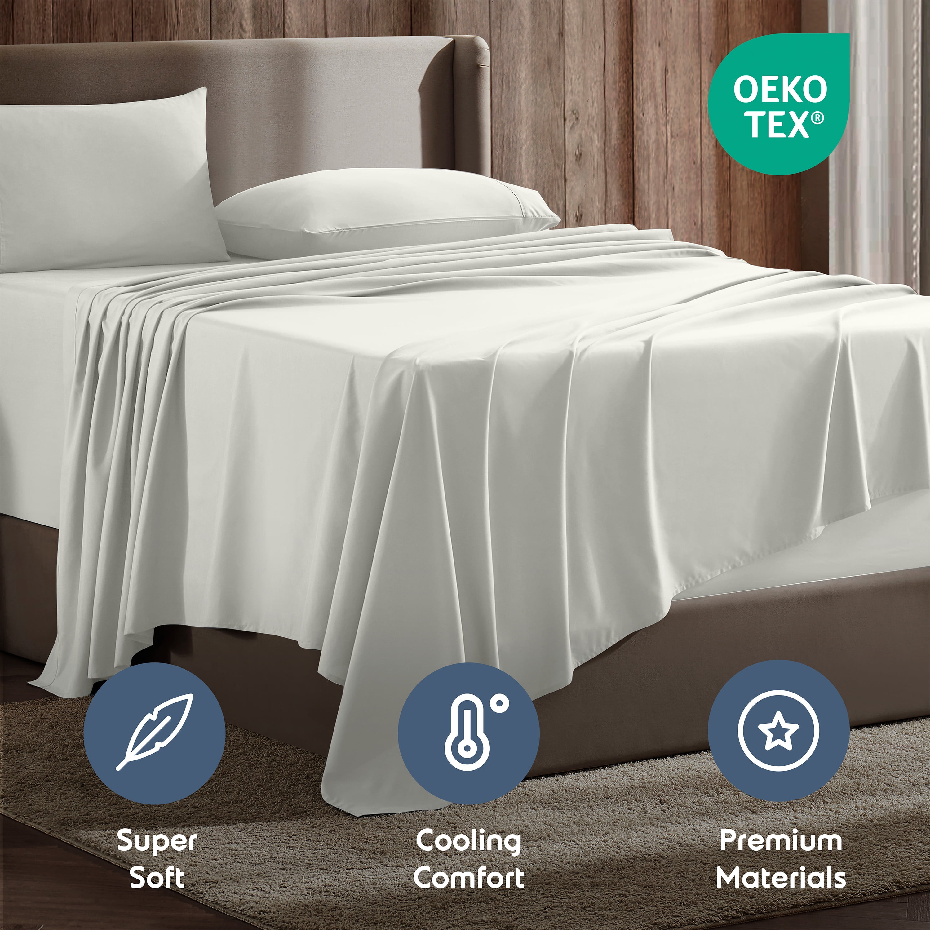 Lammaloe Split King Sheets Set, Hotel Style Deep Pocket 5 Piece Bed Sheets, Luxury Soft Microfiber Sheet Sets, Off White