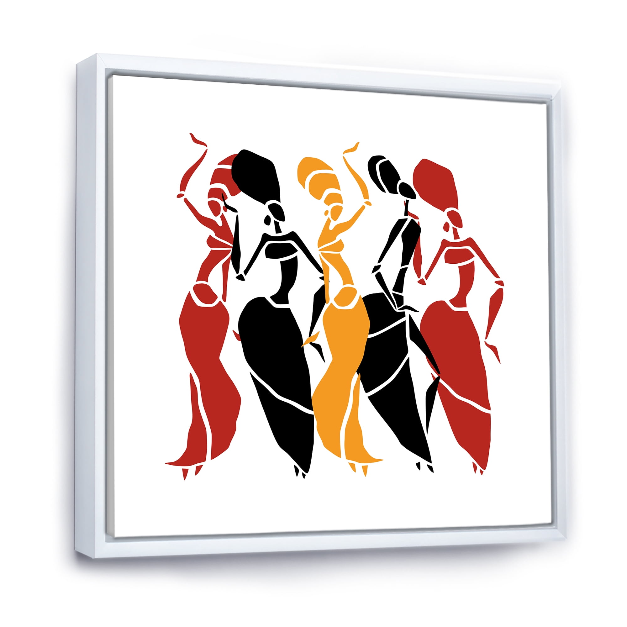 Designart 'Beautiful Red Black and Yellow Dancers Afro American Silhouettes' Modern Framed Canvas Wall Art Print