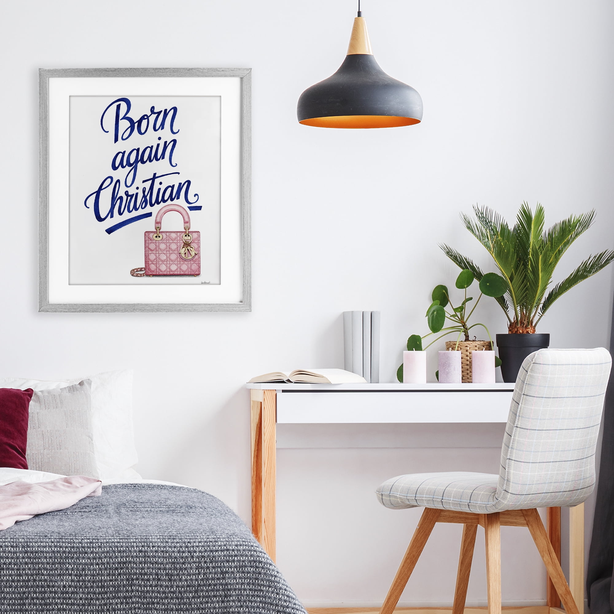 Glam Born Again Christian Gray Framed Print Under Glass, design by Amanda Greenwood