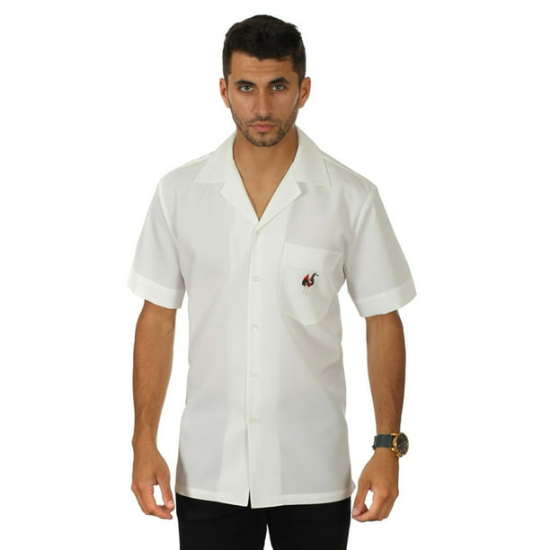 Men's Guayabera Solid Color Cuban Beach Wedding Short Sleeve Button Up  Casual Dress Embroidered Shirt White 