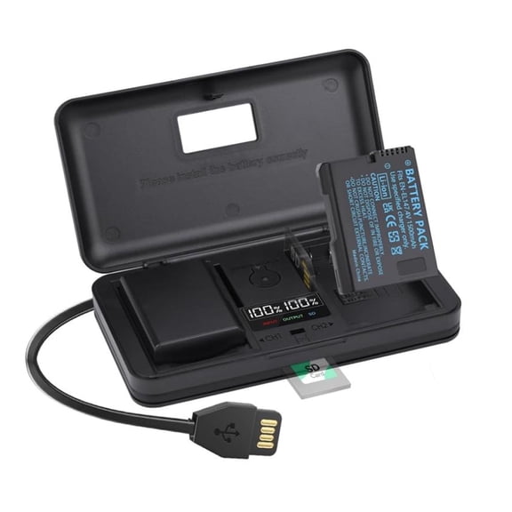 2 Pack 7.4V 1500mAh Batteries with LCD Multi-Functional Battery Charger Case for Nikon D3500, D5600, D3300, D5100, D5500, D3100, D3200, D5200, D5300, D3400, DF, P7000, P7100, P7700, P7800