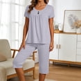 thumbnail image 5 of AHTJRT Women's Plus Size Summer Outfits Short Sleeve Crew Neck Tops Elastic Waist Capri Pants Casual Two Piece Sets Gray XXXL, 5 of 7