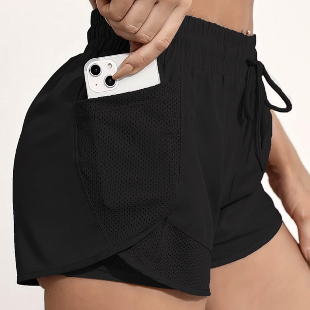 Pantalones cortos de yoga 2 en 1 de secado rápido con bolsillos de malla: ¡perfectos para ejercicios y deportes informales y sueltos!