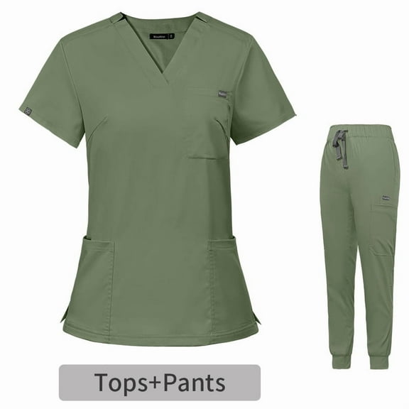 Stylish V Neck Short Sleeve Hospital Nurse Uniforms Hospital Nurse Work Clothese Scrub Sets 2PCS