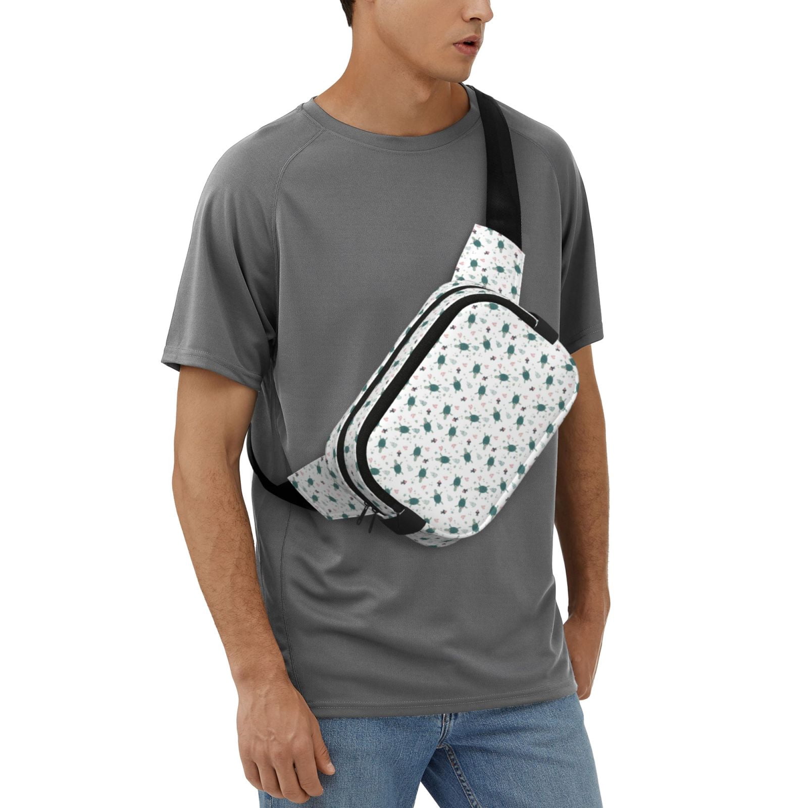 Picia Hand Drawn Turtle Print Square Double-Layer Waist Bag Mini Adjustable Waist Belt Bag Exercise Running Travel Hiking