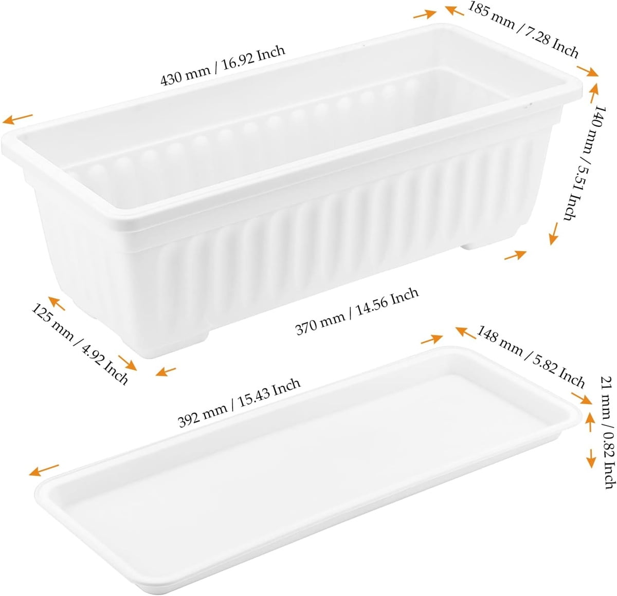 Window Box Planter with Saucers,Bexikou 3 Pack Plastic Vegetable Flower Planters Boxes 17 inches Rectangular Flower Pots for Indoor Outdoor Garden, Patio, Home Decor (White)