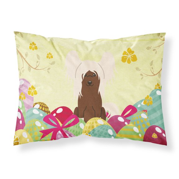 Carolines Treasures BB6113PILLOWCASE Easter Eggs Chinese Crested Cream Fabric Standard Pillowcase Standard multicolor