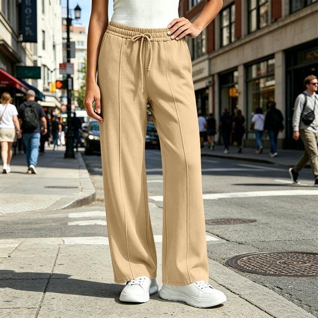Neewe Women’s Barrel Sweatpants Loose Fit Lounge Pants Casual Wide Leg Pants Polyester Comfy Elastic Waist Joggers with Pockets