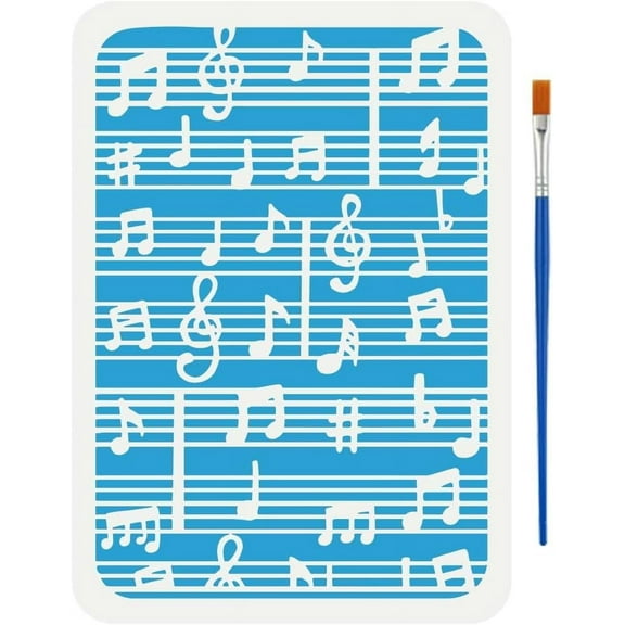 Music Note Drawing Stencil with A Paint Brush 11.7x8.3inch Sheet Music Musical Notes Painting Template Music Theme Decoration Stencil