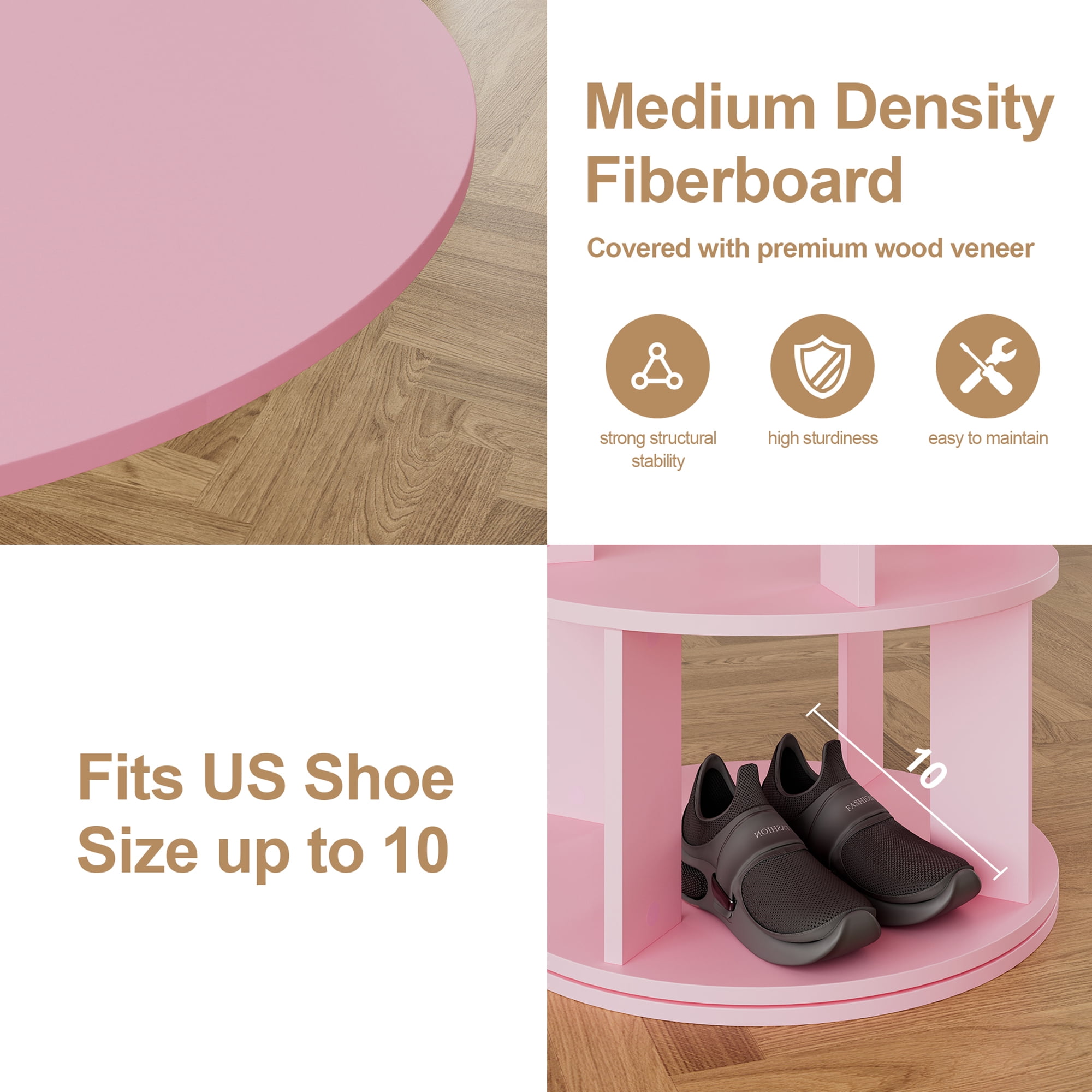 5 Tier Rotating Shoe Rack Tower, 16 Pair Shoe Organizer Shelf, Pink, 43.6" x 23.6" x 23.6"