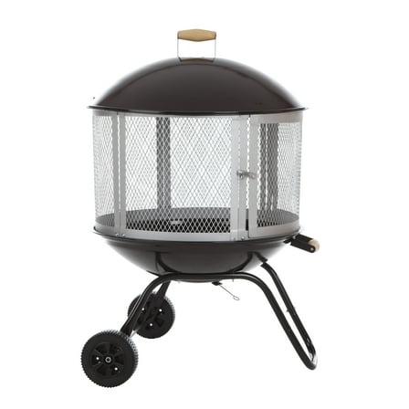 Vulcan Bessemer Rolling Fire Pit – Outdoor Wood Burning Patio Fireplace with Heavy-Duty Wheels, Porcelain-Enamel Steel Bowl & Rustic Bonfire Design for Backyard Heating & Entertainment