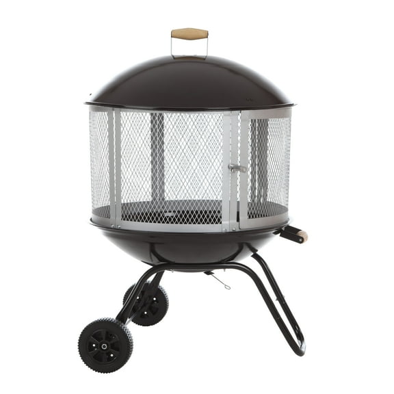 Vulcan Bessemer Rolling Fire Pit – Outdoor Wood Burning Patio Fireplace with Heavy-Duty Wheels, Porcelain-Enamel Steel Bowl & Rustic Bonfire Design for Backyard Heating & Entertainment