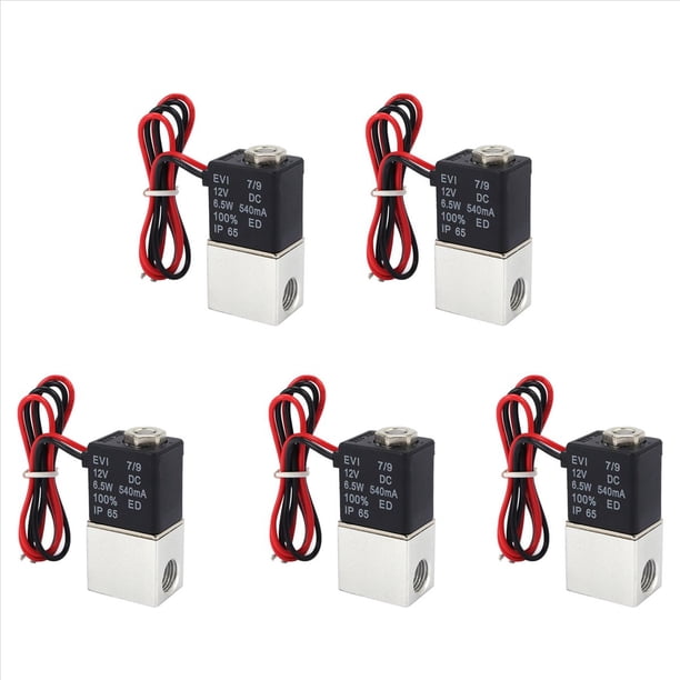 5X Válvula Solenoide DC12V Válvulas Neumáticas de Acción Directa, Normalmente Cerradas, 1/4 Pulgada., 2 Vías para Agua, Aire, Gas