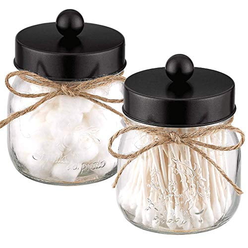 Mason Jar Bathroom Apothecary Jars Set, Farmhouse Decor Qtip Dispenser