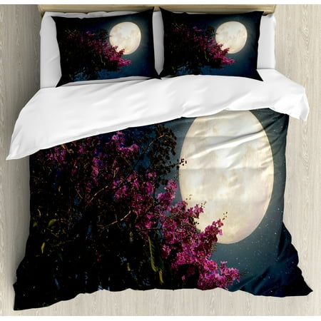 Moon Duvet Cover Set Cherry Blossom With Stars From Milky Way