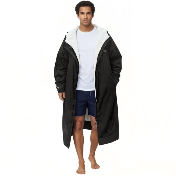 Catalonia Swim Parka for Men Women, Oversized Waterproof Surf Swimming Jacket, Warm Sherpa Lined Swim Coat, Changing Poncho Robe