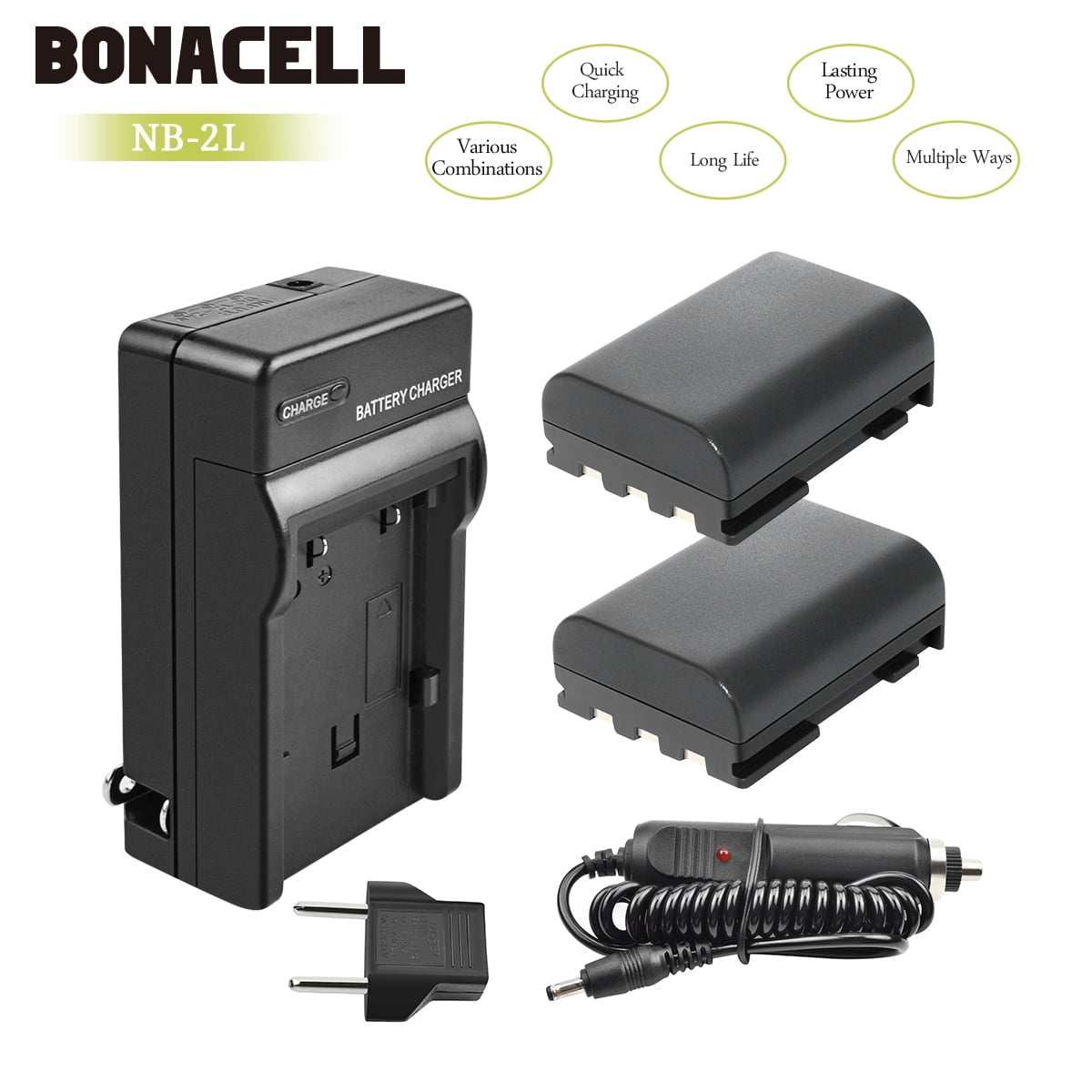 Bonacell 2 Pack, 1700mAh NB2LH NB2L Battery Charger Set for Canon