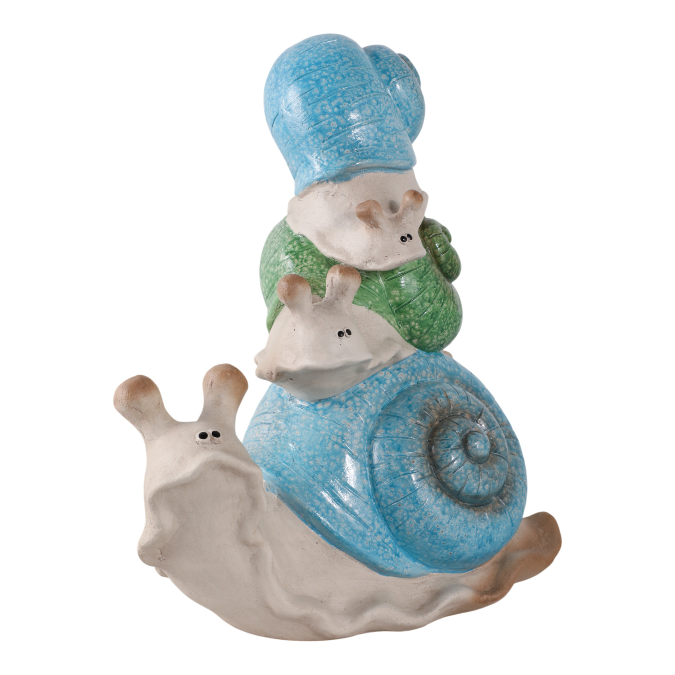 Whimsical Garden Decor Stacked Snail Sculpture - Front Porch Accent and Outdoor Decor for Backyard or Patio Setting - Yard Statue Art for Flower Bed, Planters, or Walkway Display - 15", Ivory & Blue
