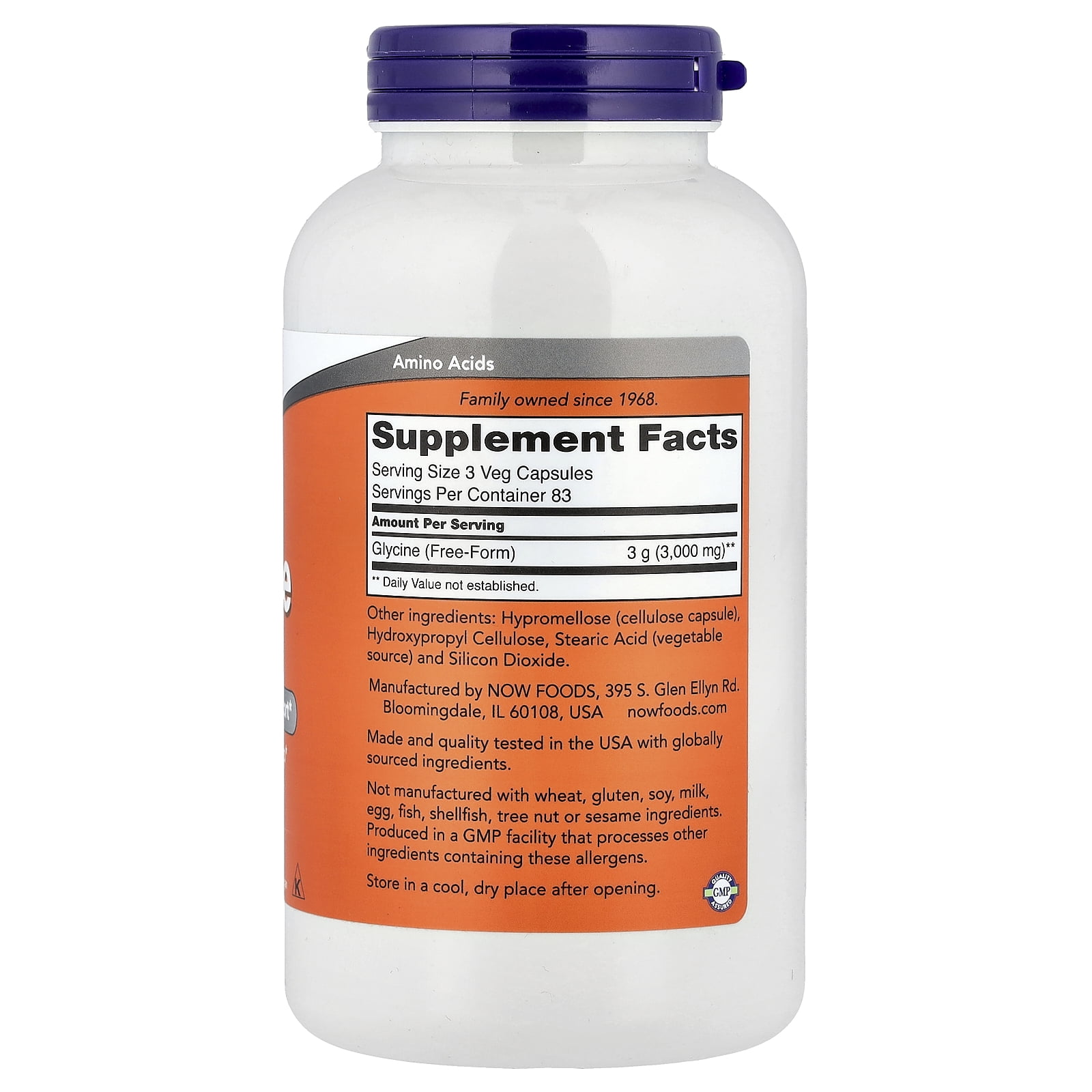 NOW Foods Glycine, 1,000 mg, 250 Veg Capsules