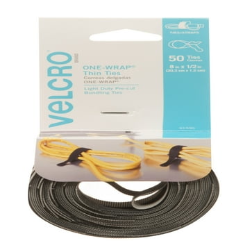 VELCRO Brand ONE-WRAP Cable Ties | Black Cord Organization Straps | Thin Pre-Cut Design | Wire Management for Organizing Home, Office and Data Centers, 8in x 1/2in Ties Gray & Black 50 ct