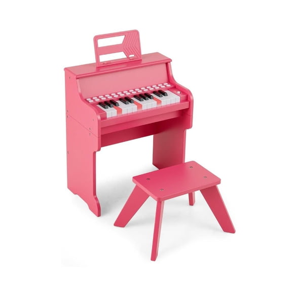 Resenkos 25-Key Wooden Toy Digital Piano with Stool & Volume Control - Pink