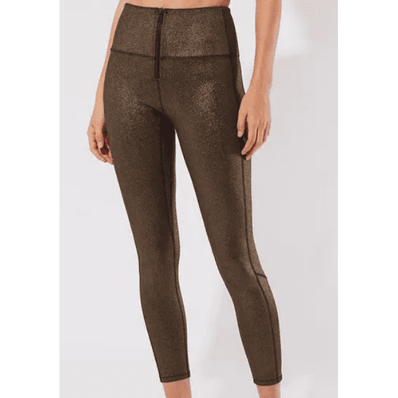 Bandier Solid & Striped GOLD FOIL Soleil Zip Front Leggings, US 2X-Large
