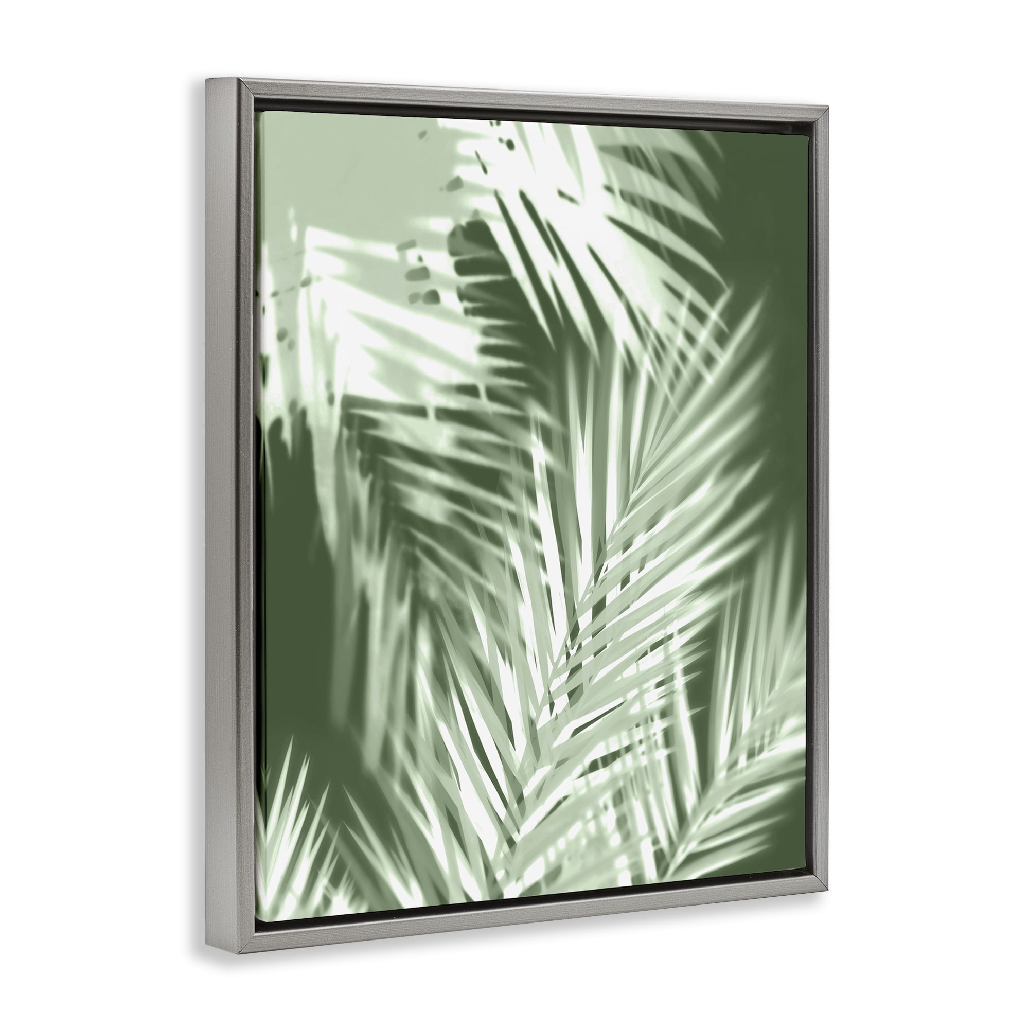 Stupell Industries Abstract Palm Leaves Botanical & Floral Painting Gray Floater Framed Art Print Wall Art, 17 x 21