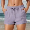 thumbnail image 3 of Women's Summer Casual Drawstring Shorts Stylish Lightweight Beach Comfort Elastic Waist Plain Weave with Pockets, 3 of 7