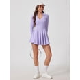 thumbnail image 4 of PISONIC Womens Tennis Dress Polo Collar Long Sleeve A-line Mini Exercise Athletic Dresses with Pockets Shorts, 4 of 5
