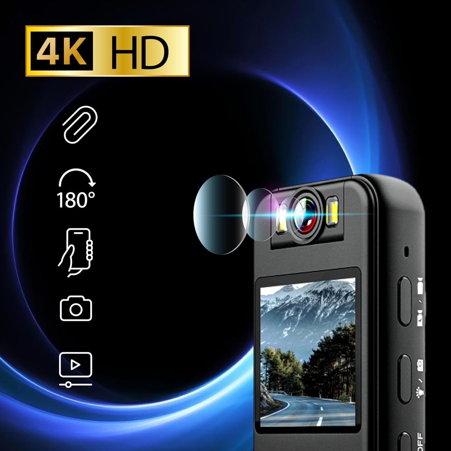 64GB Included, 4K UHD 30FPS Recording,1.4 In Screen Recorder, Body - View #2