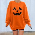 thumbnail image 2 of Chandails en Molleton Visage de Citrouille d'Halloween pour Femmes Manches Longues Surdimensionnées Col Rond Orange Pull Tops, 2 of 7