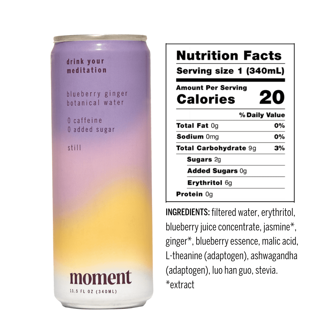 Moment Botanical Water, Blueberry Ginger, Still, Zero Added Sugar, 12 Pack, 11.5 fl oz - 1