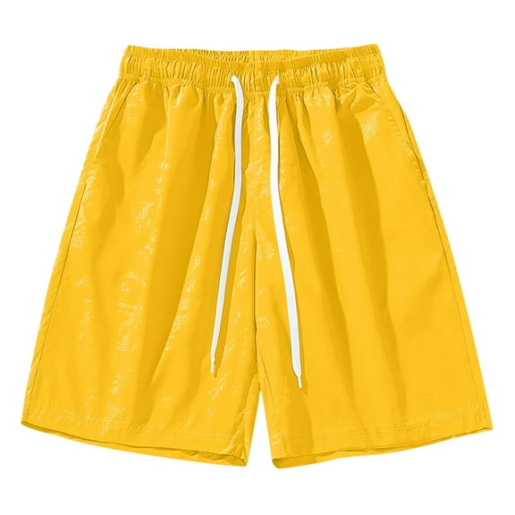 FRSASU Beach Shorts Men's Solid Color Casual Holiday Breathable Shorts with Pockets Yellow XL