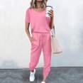 thumbnail image 6 of SDNall Two Piece Sets for Women Fashion Summer Solid Button Casual Short Sleeve Top+ Pant Set, 6 of 9