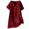 thumbnail image 2 of Otvok Summer Shirts Womens Blouse V-Neck Short Sleeve Loose Button Cotton and Linen Tunic Shirts, 2 of 4