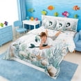 thumbnail image 4 of Manfei Watercolor Narwhal Underwater Coral Seashell Bedding Comforter Set for Kids Boys and Girls, Nautical Marine Life Print King Bedding Sets, Stars Reversible 7pcs, 4 of 6