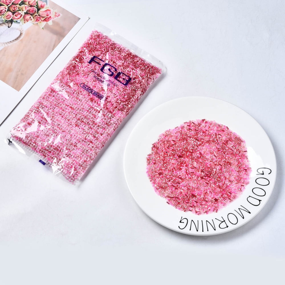 Glass Seed Beads Mixed style Mixed Shapes Hot Pink 1~7x2~4mm Hole: 0.7~1mm 450g/pound
