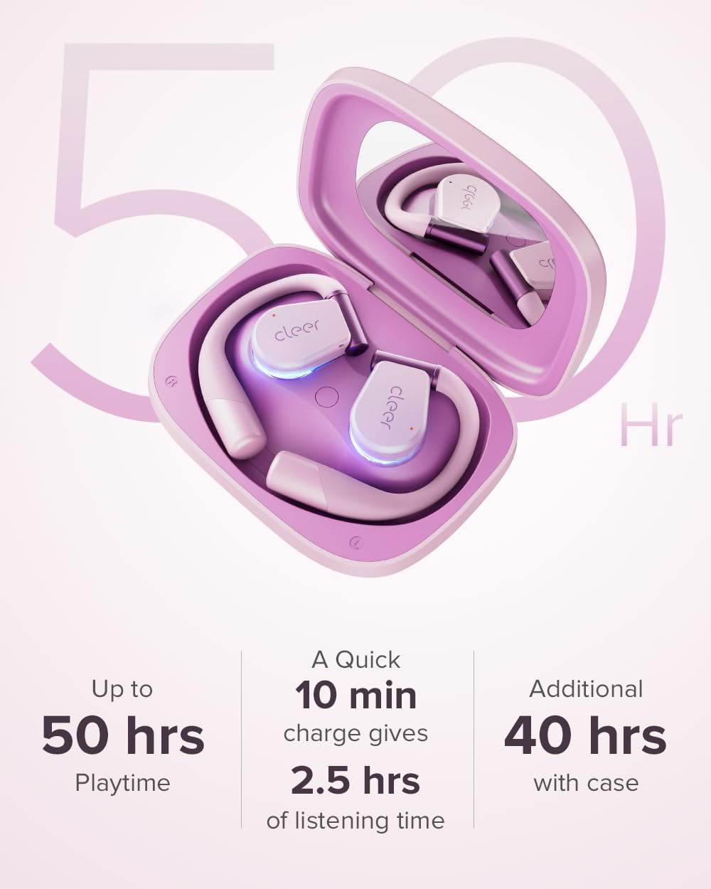 Cleer ARC3 Open Ear True Wireless Earbuds, IPX7 Water Resistant, Secure Earhooks, Built-in Microphone, Pink