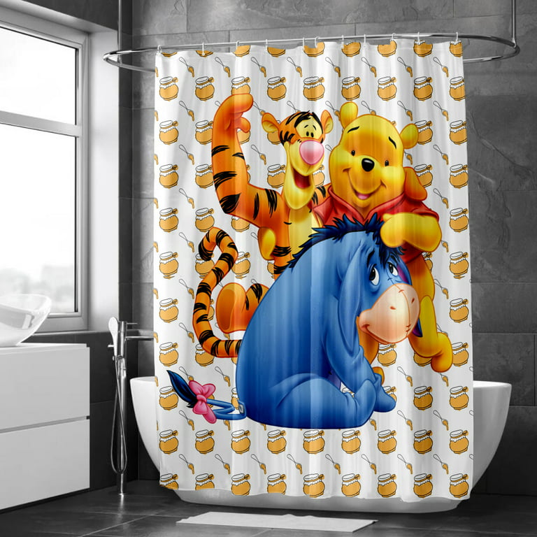 Shower Curtain S-90*180cm Winnie the Pooh Bathroom Decor Winnie the Pooh  Aesthetic Modern Fabric Waterproof Shower Curtain Set with Hook 