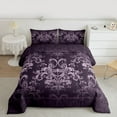 thumbnail image 2 of jejeloiu Retro Damask Print Full Size Comforter Sets,Rustic Dragonfly Bedding Comforter Set,Purple Baroque Flower Bedding Sets For Men Women,Luxury Bedroom Decor Reversible,3-Piece, 2 of 8