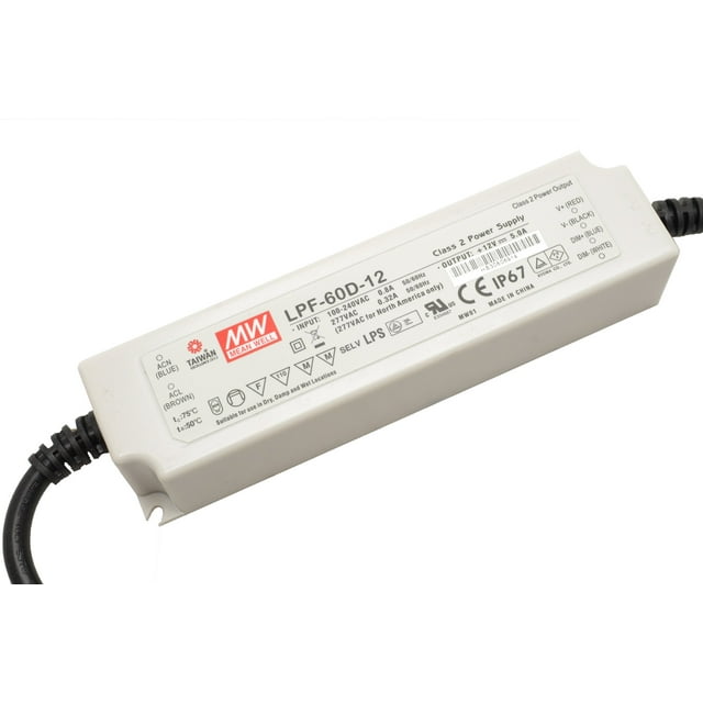 Alimentation Électrique à LED de Commutation Classe 2 IP67 Encapsulée 3 en 1, 12VDC 5A 60W