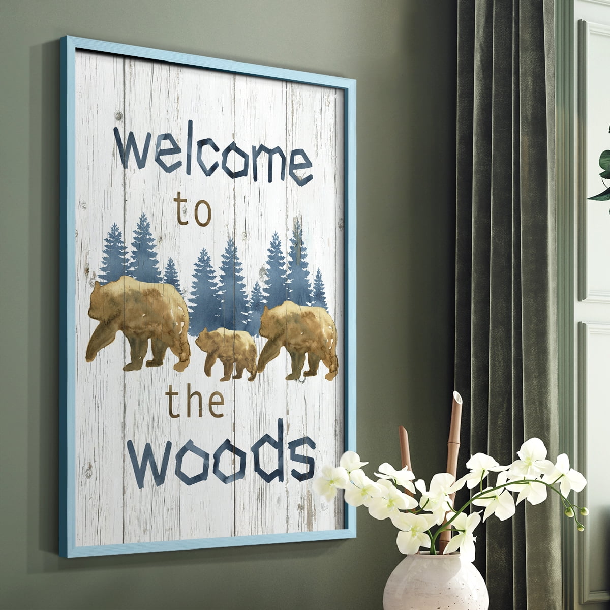 Welcome to the Woods Framed Print in Blue Solid Wood 11 x 14 Framed Print