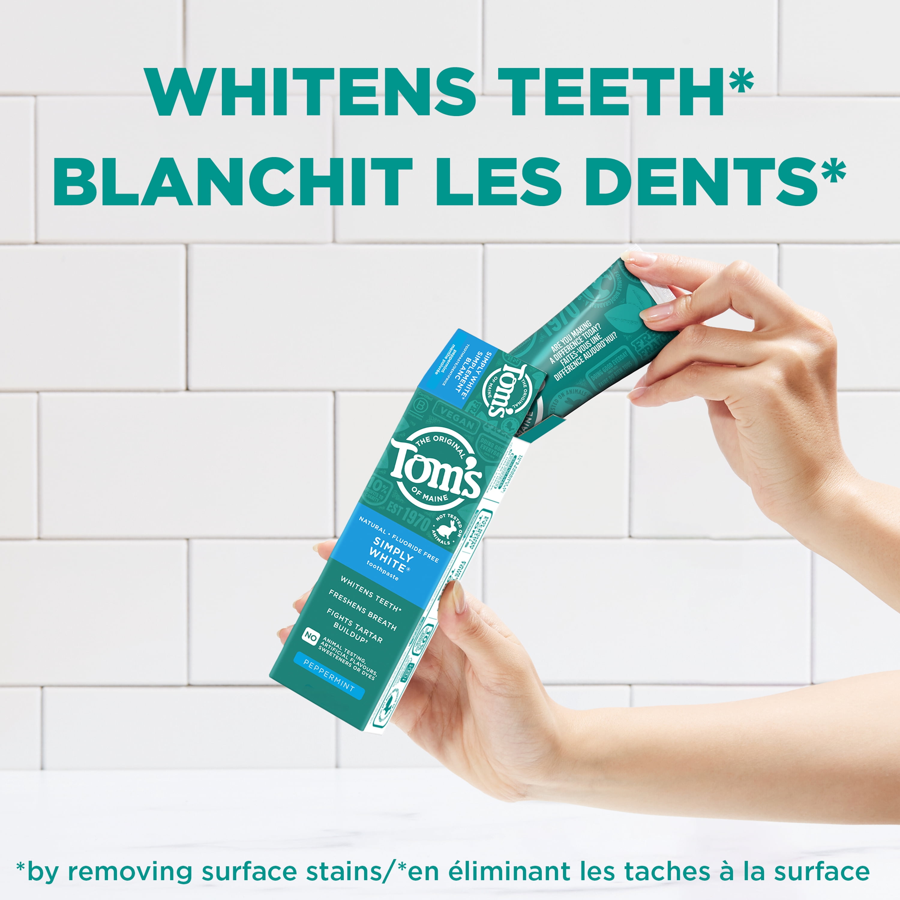 Tom’s of Maine Simply White Fluoride Free Toothpaste, Peppermint, 85mL