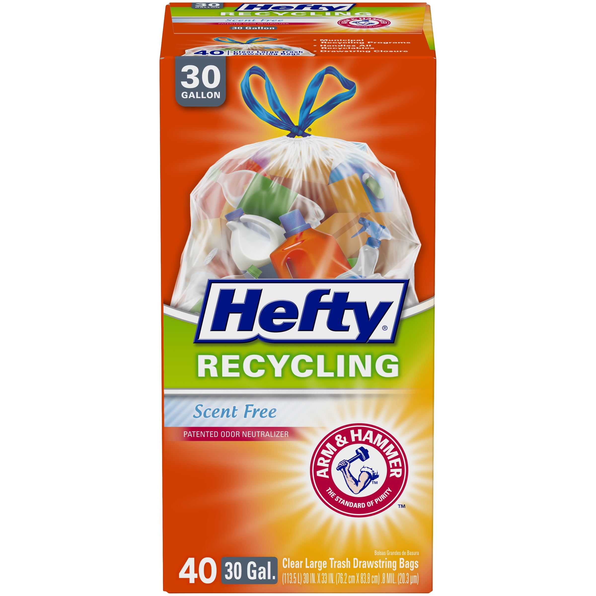 Hefty Recycling Trash Bags, Clear, 30 Gallon, 40 Count