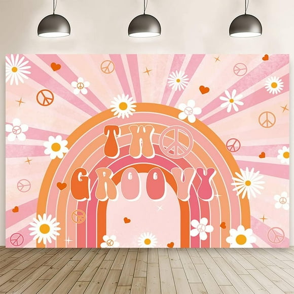 7x5ft Groovy Two Birthday Backdrop Boho Rainbow 70's Daisy Hippie Peace Love Photography Background 2nd