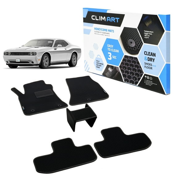 CLIM ART All-Weather Car Floor Mats Compatible with Dodge Challenger 2015-2023, Custom-Fit Heavy-Duty Floor Liners for Cars & SUVs, Car Accessories for Men & Women, Black - FL011408254